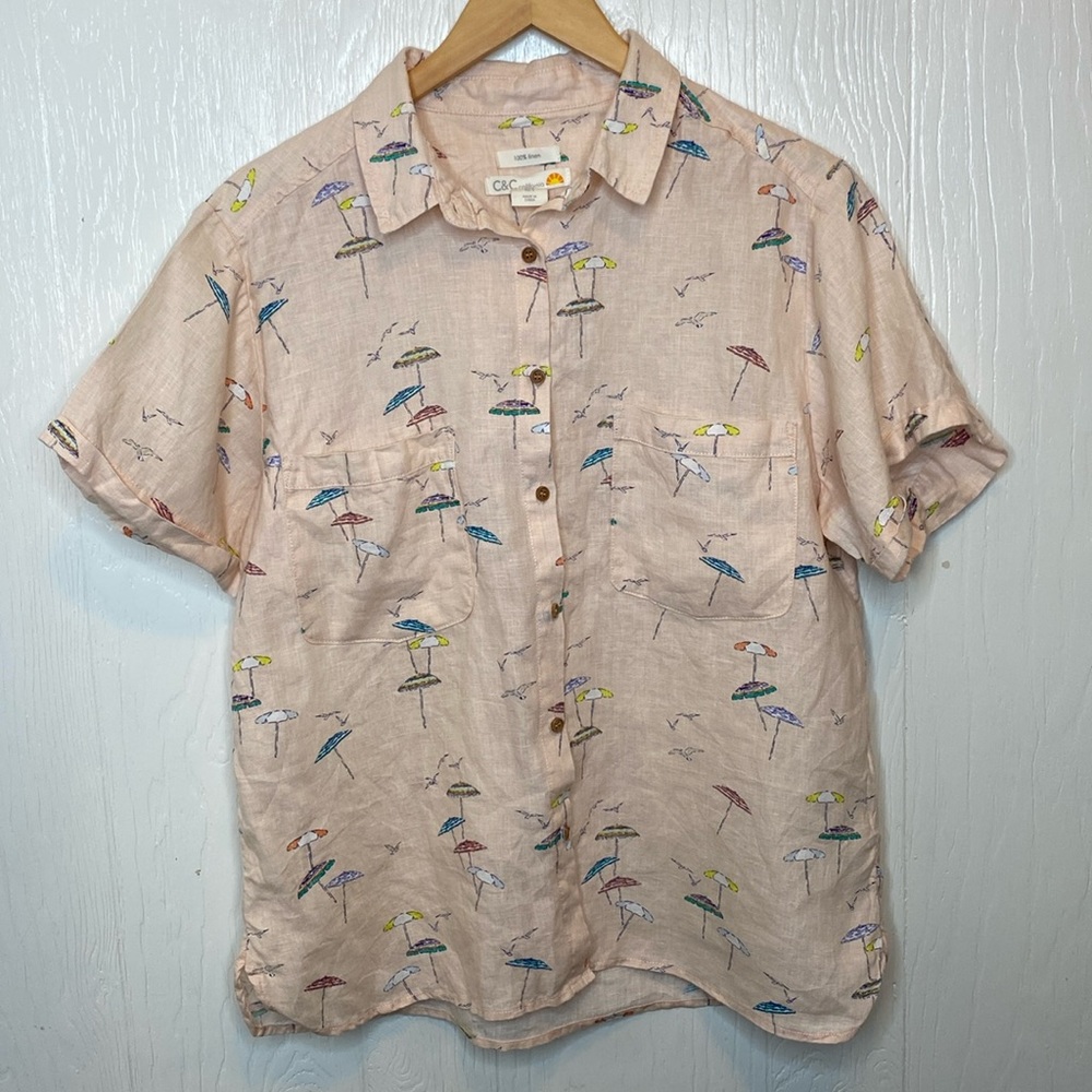 C & C California 100% Linen Beach Umbrella Button Up S